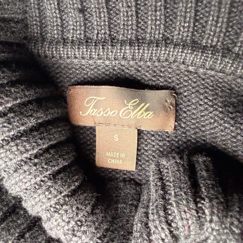 Tasso Elba Turtleneck Sweater Mens Small Black Cotton Cable Knit Quiet Luxury